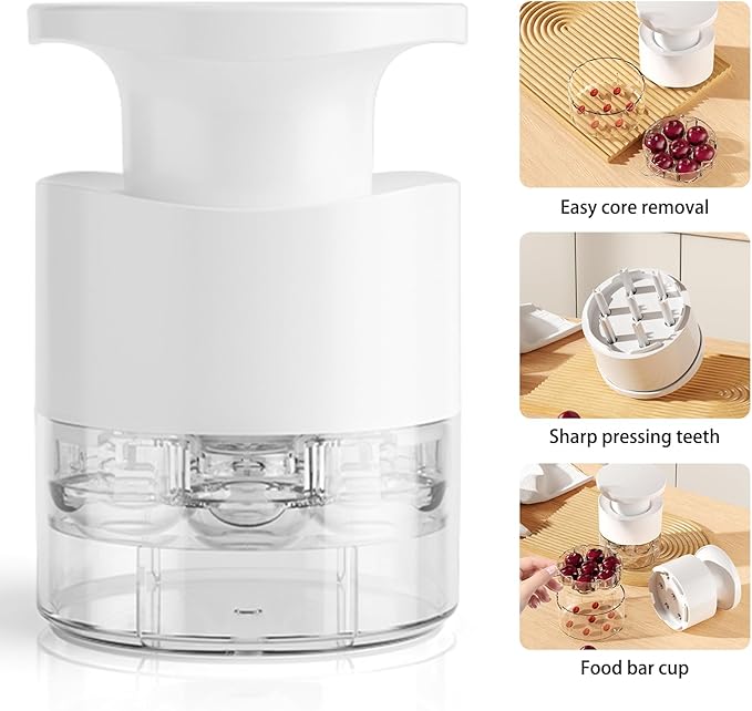 Cherry Pitter - 7-In-1 Cherry Seed Remover Cherry Pitter Tool Push Type Cherry Corer Multiple, Kitchen Cherry Jam (White)