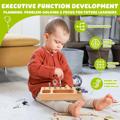 TenFans Montessori Busy Board for Toddlers 3-5 Years, Wooden Screwdriver Activity Board, Fine Motor Skills & Sensory Development Toy, Preschool Learning & Travel