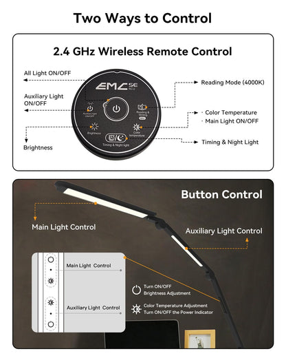 LED Desk Lamp with Clamp, Architect Desk Lamp with Remote, Flexible Swing Arm Desk Light with Dual LED Light, Stepless Dimming, 5 Color Mode & 4 Brightness for Sewing Painting Drafting Crafting