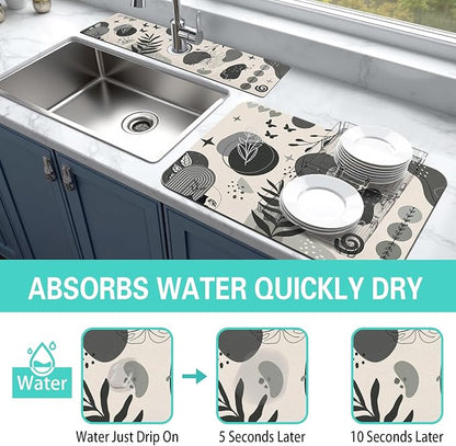 Dish Drying Mat for Kitchen Counter Matt, Super Absorbent Non-slip Rubber Backed