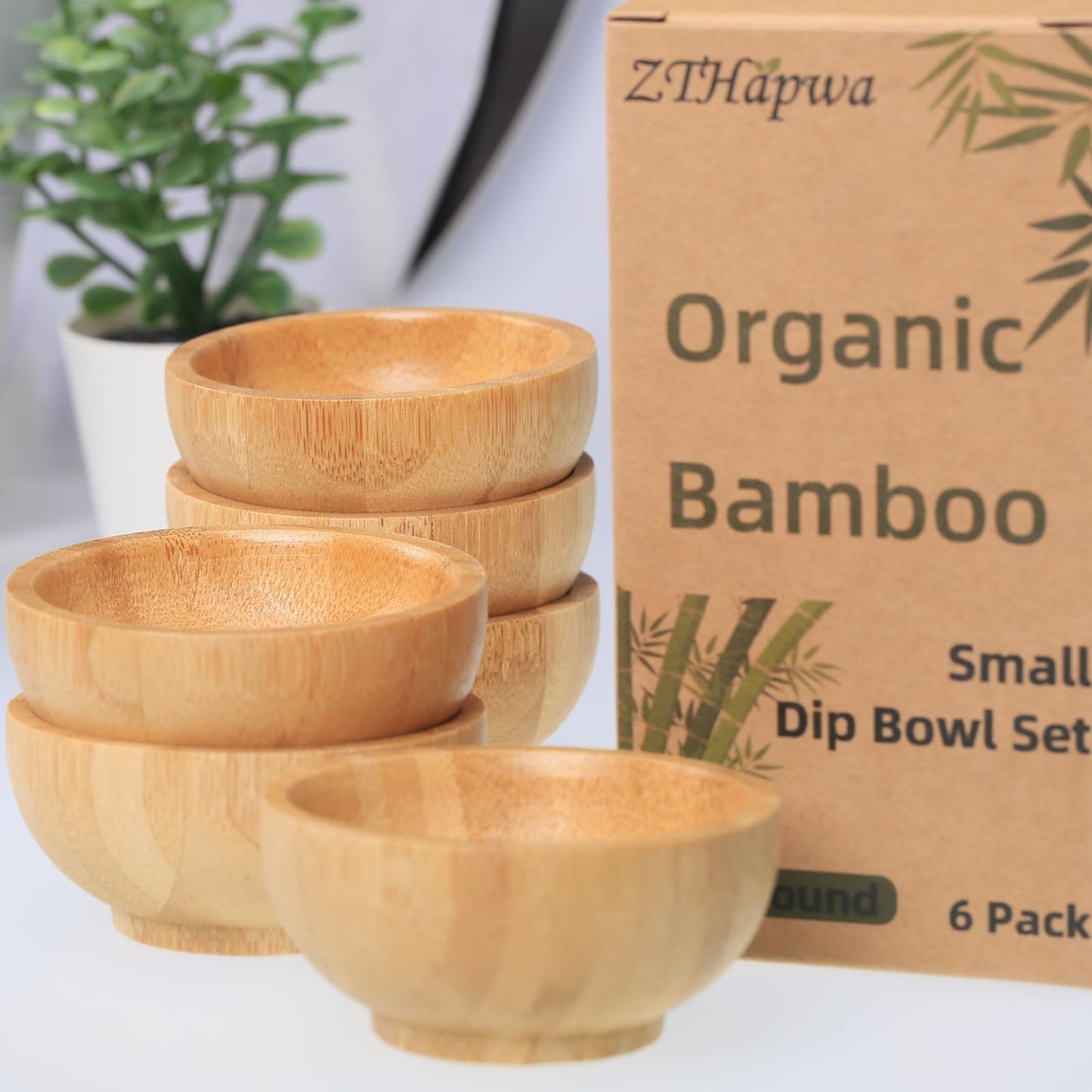 ZTHapwa Dipping Bowls Set, Small Bamboo Pinch Bowls for Soy Sauce/Condiment/Snacks, Mini Serving Bowls for Charcuterie Board for BBQ/Entertaining, 1.4 oz Bamboo Wooden Ramekins