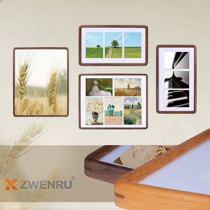 Xzwenru 8x14 Picture Frame Set of 1,Solid Walnut Wood Frame with Real Glass,Rounded Edge Wooden Photo Frame Matted to 8x14 Photo without mat or three 4x6 picture with mat, For TableTop and Wall Decoration.