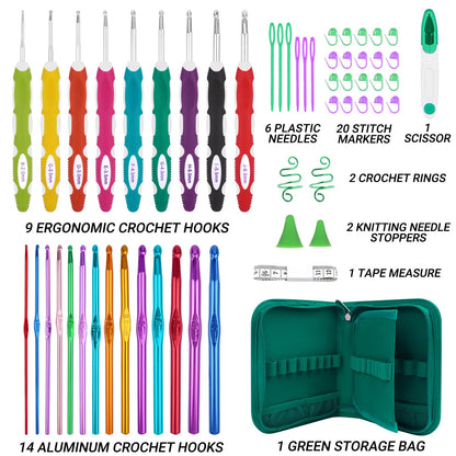 Hobekoee 23 Sizes Crochet Hooks Set with Case,2mm-10mm Ergonomic Crochet Needles for Arthritic Hands,Complete Crochet Kit for Beginners and Experiencer