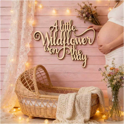Wooden"A Little Wildflower is on The Way"wall Sign, Baby Shower Welcome Sign,Newborn Shower Yard Sign,Gender Reveal Boy/Gril Welcome Sign,Nursery Wall Decor,Photo Booth Props Door Decorations