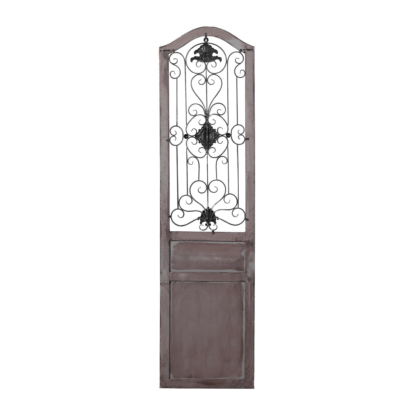 Deco 79 Wood Scroll Home Wall Decor Distressed Door Panel Wall Sculpture with Metal Wire Details, Wall Art 19" x 1" x 72", Brown