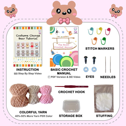 LoopMap Amigurumi Crochet Kit for Beginners with Removable Dress & Video Tutorials, DIY Bear Making Kit Includes Premium Yarn & Tools, Creative Gift for Adults Teens (Pink)