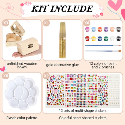Kigley 6 Pack Paint Your Own Wooden Jewelry Box DIY Crafts Kits Heart Treasure Box Kit Unfinished Arts and Craft for Ages 3-12 Year Old Girls Boys Birthday Gifts Valentines Mother's Day Favors