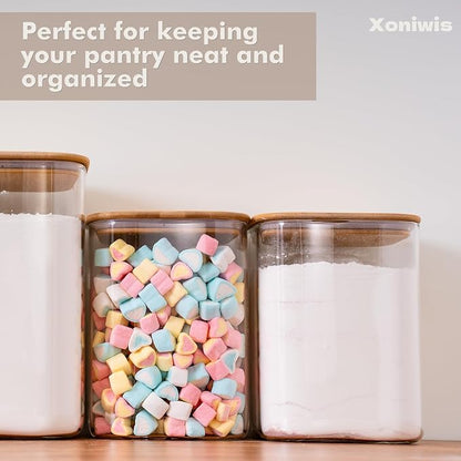 2-Pack 3.4Qt Large Glass Flour Sugar Storage Containers with Lids | Wide Mouth Design, With Measuring Cups, Minimalist Kitchen Organizer,Scandinavian Style Storage,Nordic Style Storage
