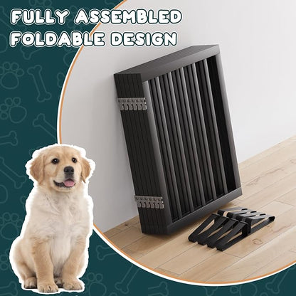 Semiocthome Wood Dog Gates for The House Extra Wide, 6-Panel Freestanding Pet Gates with 4PCS Metal Stands for Doorways and Stairs, 24" H Foldable Dog Fences Indoor, Expands Up to 110" (W)- Black
