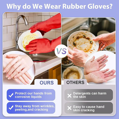 Rubber Kitchen Dishwashing Gloves - 4 Pairs Colorful Reusable Cleaning Gloves for Kitchen Washing Dishes and Household Cleaning (Medium, Blue+Pink+Yellow+Red)