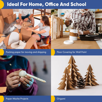 Vanhench Brown Wrapping Paper 17.5"x 1800"(150') for Craft Kraft Gift Wrapping Bulletin Board Arts Bouquet Flower Table Covering Poster Packing Shipping Moving Supplies 65GSM 45LB