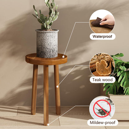 JOLLYMER 11.8" Round 18" Tall Wood Plant Stand | Teak Wood Accent Stool | Accent Table |Side Table