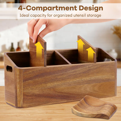Wooden Kitchen Utensil Holder Countertop, Wooden Cooking Utensil Holder
