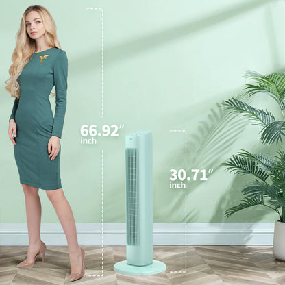 Antarctic Star Tower Fan 85°Oscillating Quiet Cooling 15H Timer Remote Control Powerful Standing 3 Wind Speed 3 Wind Modes LED Display Bladeless Portable LED Display,Bedroom Office, Green