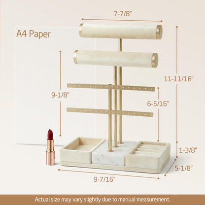KES Natural Marble Bracelet Holder with 5X Weighted Base, Extra Sturdy 3 Tier Bracelet Holder Display for Necklaces, Earrings, Rings, Watches, T Bar Jewelry Holder Organizer, Beige, JTR500-WH