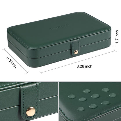 LANDICI Small Jewelry Box for Women Girls, PU Leather Travel Jewelry Organizer Case, Jewellery Storage Holder Display for Ring Earrings Necklace Bracelet Bangle Watch Men Kids Gift, Blackish Green