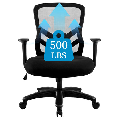YFO Big and Tall Office Chair 500LBS - Computer Desk Chair with Adjustable Lumbar Support, Heavy Duty Ergonomic Mesh with 360 Rotation 4D Arm and Extra Wide Comfty Seat, Quiet Wheels for Adults, Black