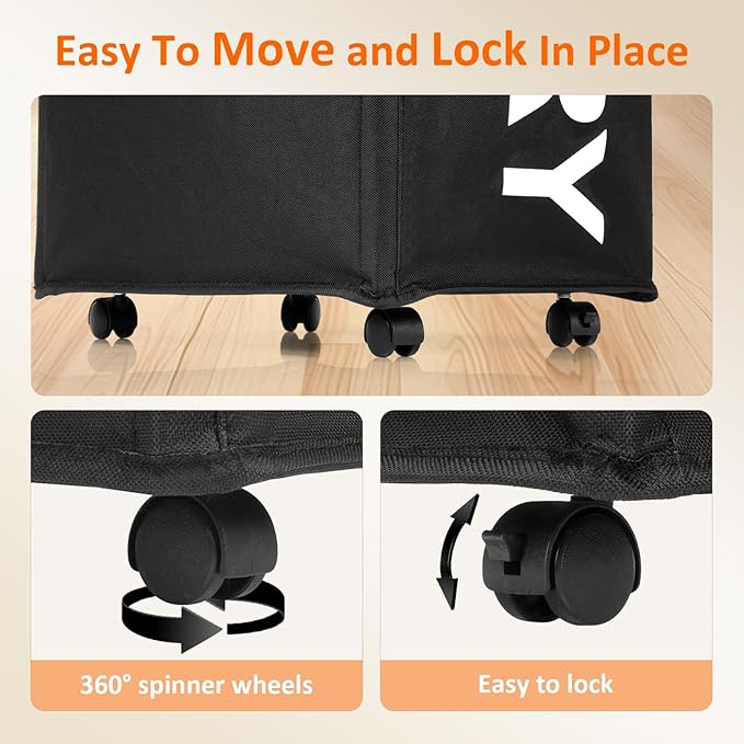 Laundry Basket with Wheels, 90L Rolling Laundry Hamper with Wheels, Large