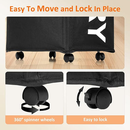 Laundry Basket with Wheels, 90L Rolling Laundry Hamper with Wheels, Large