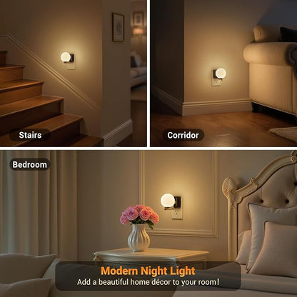 JandCase LED Night Light, 3000K Warm Night Lights Plug into Wall [2 Pack], 0-100LM Dimmable Night Lights with Dusk to Dawn Light Sensor, Plug in Nightlights for Bathroom Bedroom