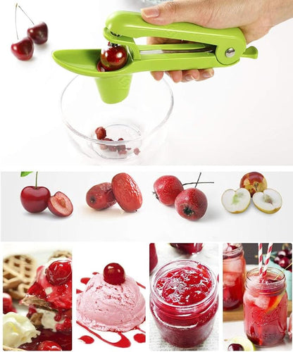 Cherry Pitter Tool, Larger Cross-Pitting Head, Cherry Core Remover with Safety Lock, Non-Slip Soft-touch Handle, Dishwasher Safe-green