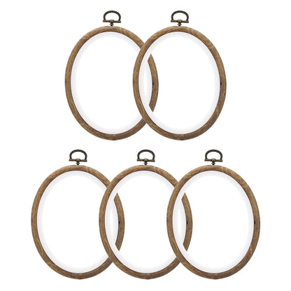 PATIKIL 6x4.7inch Embroidery Hoops, 5Pieces Imitated Wood Oval Frame Cross Stitch Hoop Ring for Embroidery Art Craft Sewing Ornaments Hanging Decoration