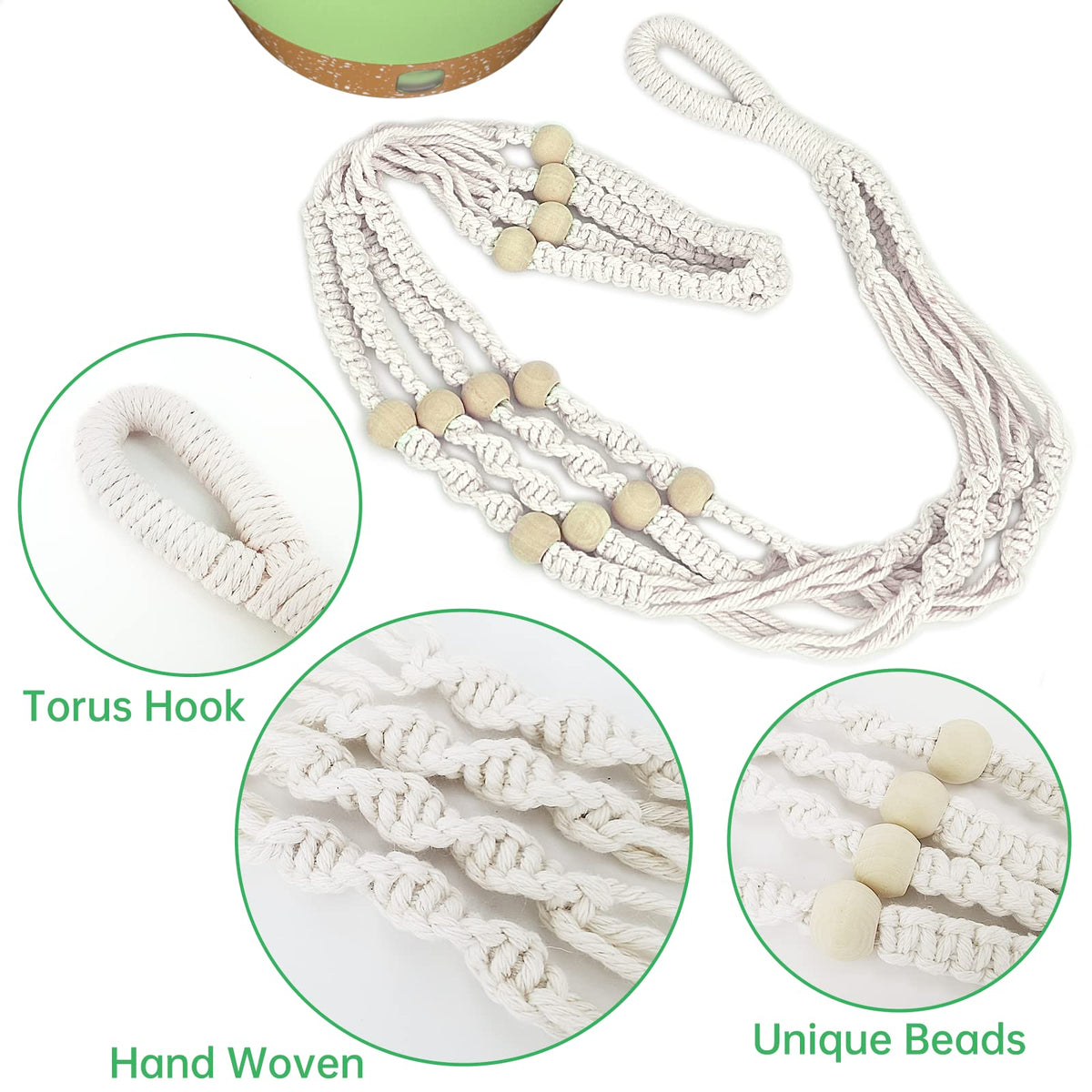ZMTECH 2 Pack 10 Inch Hanging Planters with Macrame Plant Hanger for Indoor and Outdoor Plants, Self Watering, Drainage Hole, Visible Level Tray, Green