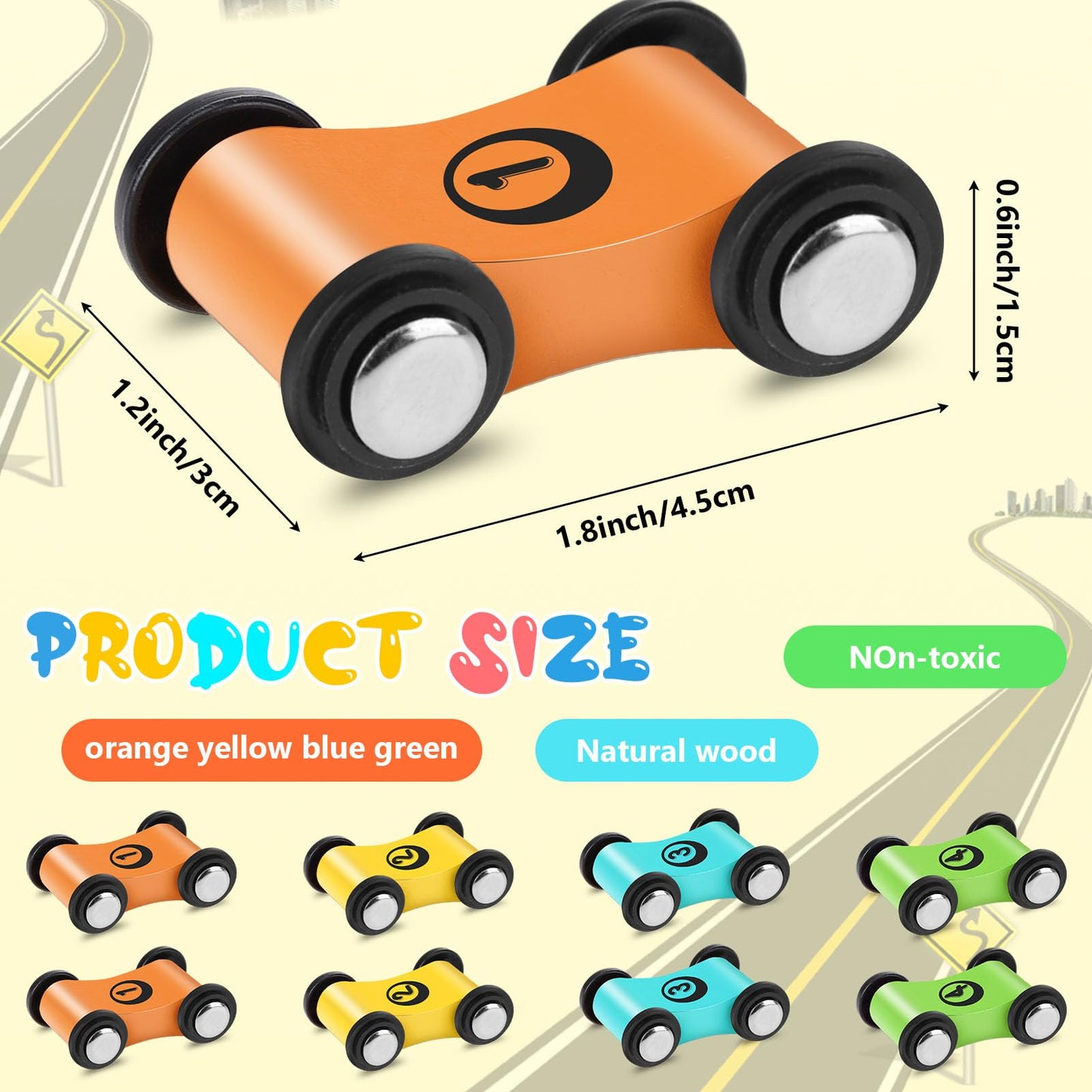 XLSXEXCL 24 Pcs Wooden Cars for Ramp, Wooden Car Ramp Replacement Car Toy Vehicle Play Sets Top Bright Car Ramp Toy for Race Track Replacement Cars, Aged 3+ Toddlers Party Gift