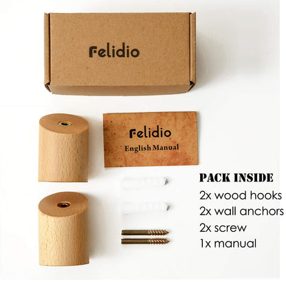 Felidio Wooden Wall Hooks, Natural Wood Coat Hooks Wall-Mounted (2 Pack), Rustic Wall Coat Rack Hat Hook, Entryway Walls Hangers, Heavy Duty Hook for Hanging Towels (Beech Wood)