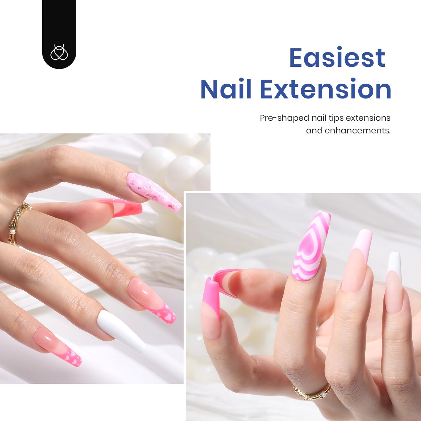 Beetles Gel Nail Extension Kit Almond Shape, Easy 9 in 1 Glue Uv Led Set Etch X Nail Tips Short Almond Half Matte Tips, Gift for Women & Girls, 504 pcs
