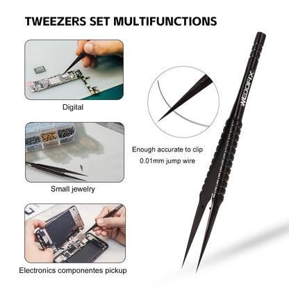 WEDOFIX Ultra Fine Precision Titanium Tweezers with Sharp Tips Non-magnetic Anti-corrosive Black Tweezer for Micro Soldering Work Electronics Jewelry Making