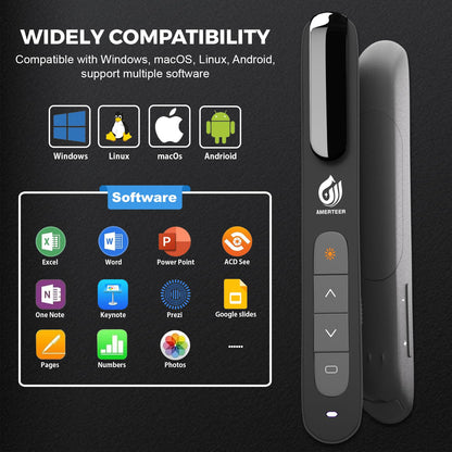 AMERTEER Wireless Presenter,Support Hyperlink RF 2.4GHz Powerpoint PPT Clicker Presentation Remote Control Laser Pointer Flip Pen