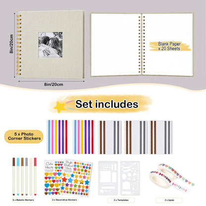 Cvochtty Scrapbook Album 40 Pages with DIY Kits, Craft Paper Photo Album, Cream-White Linen Cover Scrapbooking for 2x3 3x5 4x6 5x7 Pictures, Memory Book for Wedding Baby Family Birthday
