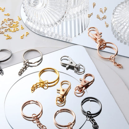 280 Pieces Key Chain Rings Kit Including 35 Pcs Swivel Lobster Clasp Keychain 35 Pcs Key Rings with Chains 210 Pieces Small Screw Eye Pins Hooks for DIY Crafts Set, 7 Colors