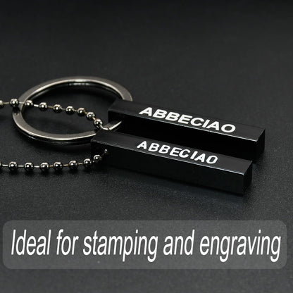 ABBECIAO 12PCS Black Anodized Aluminum 3D Rectangle Metal Stamping Blanks - 1 1/2" x 1/4" Solid Bar Pendants for Keychain Making
