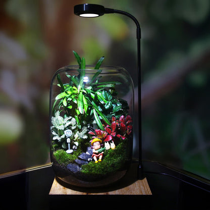 SARUFO Glass Plant Terrarium Kit, 6.3"X8.6" Micro-Landscape Vase with Light, Snowman and Pine Trees, for Home Office Tabletop Decoration, Wardian, Unique