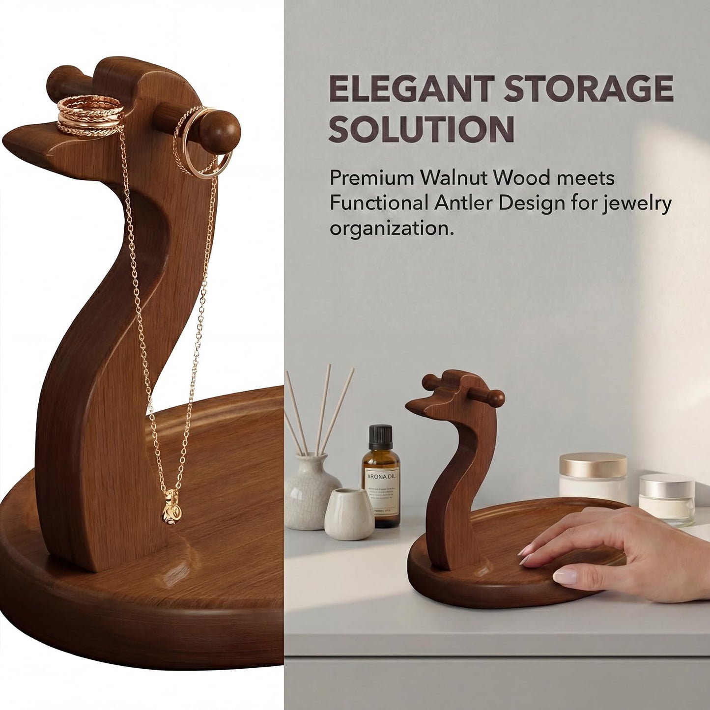 HonorHut Solid Wood Key Stand Entryway Key Holder with 2 Hooks Decorative Jewelry Wooden Dish Keys Bowl for Hallway Living Room Bedroom Swan, Circle