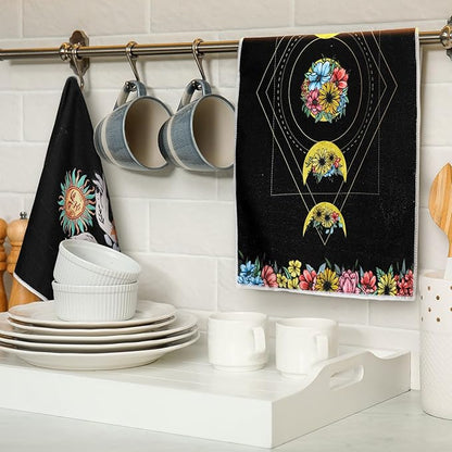 Boyiee Set of 6 Witchy Kitchen Towels Boho Tea Towels Absorbent Mushroom Floral