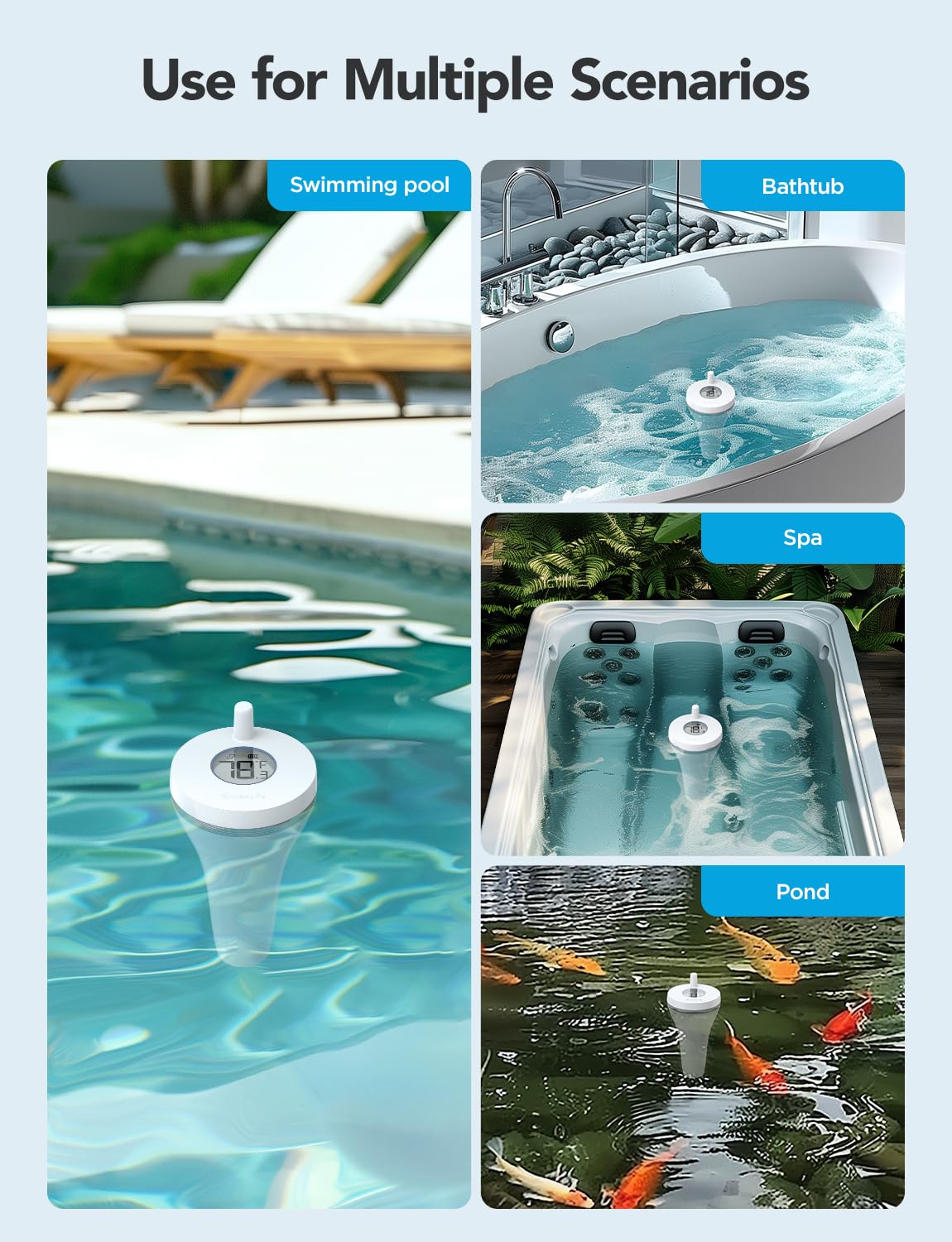 GoveeLife Wireless Pool Thermometer with App Remote, WiFi Digital Pool Thermometer Floating with IPX7 Waterproof, Notification Alert, Smart Swimming Temperature Monitor for Bath Tub, Aquarium, Hot Tub