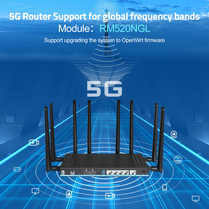 Zbtlink AX3000 5G WiFi 6 Router Unlocked with Dual SIM + eSIM, Sub-6GHz 2Gbps 5G NR Worldwide Bands n41/n77/n78 Compatible with AT&T T-Mobile Verizon, 8 External Antennas, 4 Gigabit LAN, OpenWRT