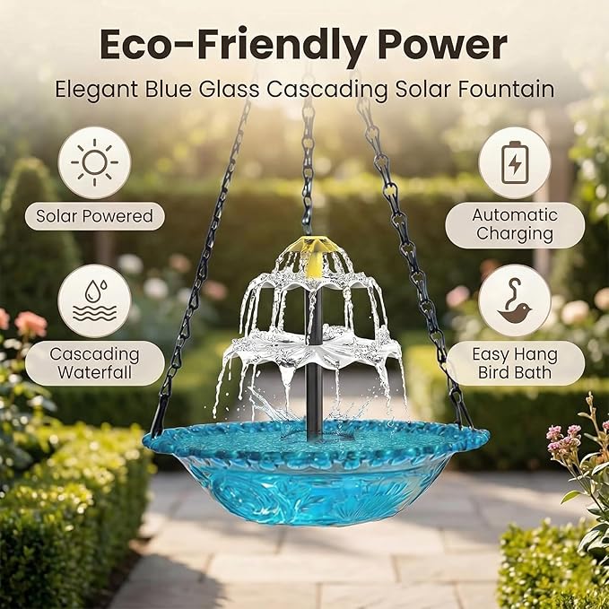 Solar Hanging Bird Bath Fountain, 2026 New 3 Layers Solar Powered Bird Bath Fountain, Outdoor Humming Birds Cascade Baths Fountains, Garden Patio Yard Backyard Lawn Decor (Pink)
