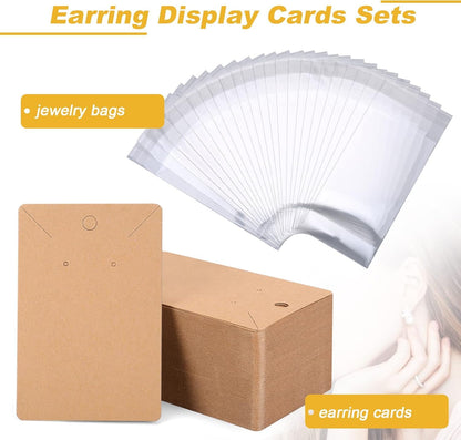 ovsor Works Great 500 Pcs Earring Display Cards - Well-made Earring Cards with Good Paper Quality, Plus Clear 500 Pcs Packaging Bags That Don't Tear Easily, for Earrings Necklace Jewelry Packaging