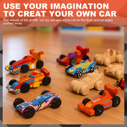 Lenwen 60 Pcs Wooden DIY Car Toys for Party Unfinished Wooden Cars, Wood Truck Wood Graffiti Toy Truck and Crafts DIY for Students Girls Boys Activities Craft Projects Woodworking