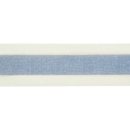 MEEDEE Blue and White Stripe Ribbon Wired 2.5 Inch Light Blue Burlap Ribbons with Ivory Stripe Edge Wreath Supplies, Baby Shower Decorations, Crafts Bow Making (10 Yards)