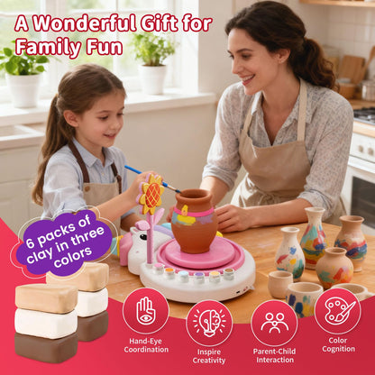 Oeasic Unicorn Pottery Wheel for Kids, Arts and Crafts for Kids Ages 8-12, PotteryCraft Kit with Clay, Art Supplies for Kids Birthday Christmas Gift for 6 7 8 9 10 11 12+
