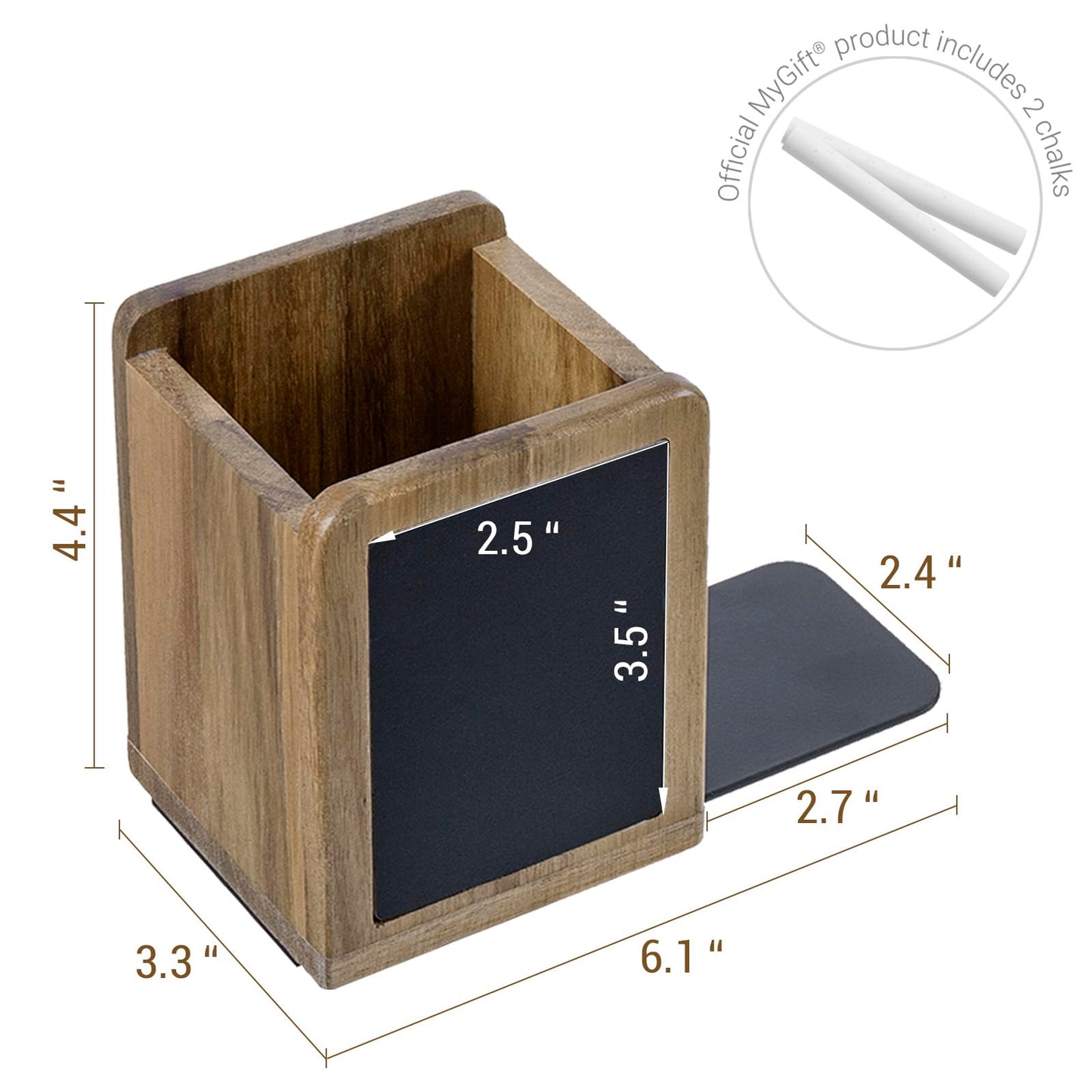 MyGift Wood Bookends and Pen Holders with Chalkboard Labels, Book Ends for Office Desk Shelves, Natural Wooden Rectangular Pencil Cups, Premium Acacia, 1 Pair