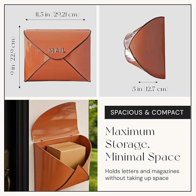 NACH Wall Mount Mailboxes, 11.5 x 9 x 4.5 inch Terracotta Wall Mailboxes for Outside, Waterproof Mailboxes for Outside - Envelope Mailbox
