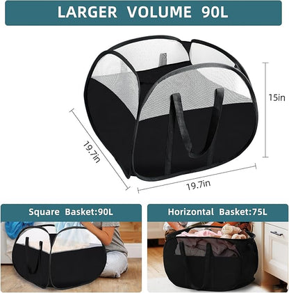 2 Pack Collapsible Laundry Baskets, 90L Large Foldable Laundry Basket, Pop Up