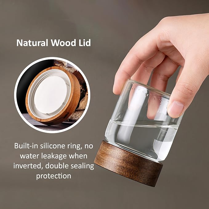 18 oz/550 ml Clear Glass Storage Canister with Airtight Wooden Lid, Small Overnight Oats Containers, Cute Decorative Salad Jar for Snacks Yogurt Spice Sugar Cereal Fruit Coffee Tea -4 Pack