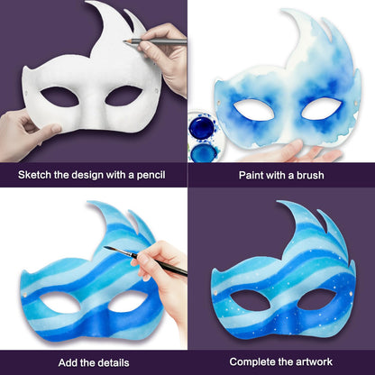 Hcaiip 15 PCS DIY White Masquerade Masks DIY Paper Blank Half Face Mask Craft Art Plain Paintable Mardi Gras Masks Halloween Party Mask